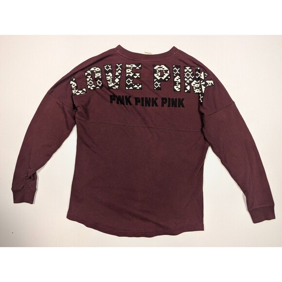 Pink Long Sleeve Light Sweater Womens XS Maroon Red Burgundy Love Pink - Picture 2 of 10